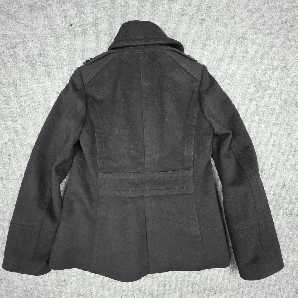 J Crew Wool Pea Coat Women's XS Black Double Breast Six Button Lined Thick - Picture 3 of 9